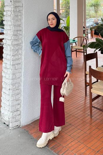 Lamelif Garnili Triko Takım Bordo