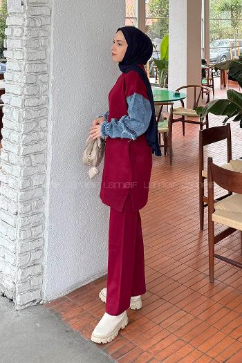 Lamelif Garnili Triko Takım Bordo