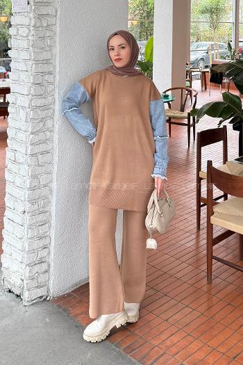 Brown With Milk Crew Neck Long Arm Acrylic Regular Trousers Comfortable Suit