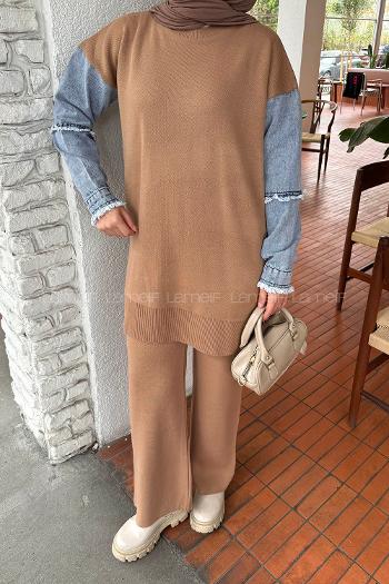 Brown With Milk Crew Neck Long Arm Acrylic Regular Trousers Comfortable Suit