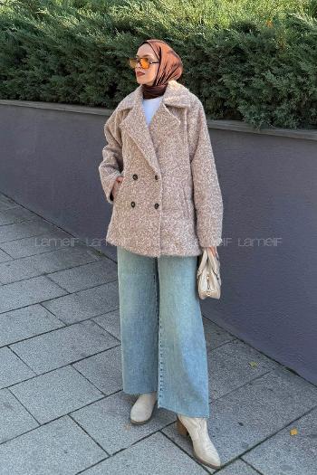 Lamelif Sakal Kumaş Kaban Sütlü Kahve