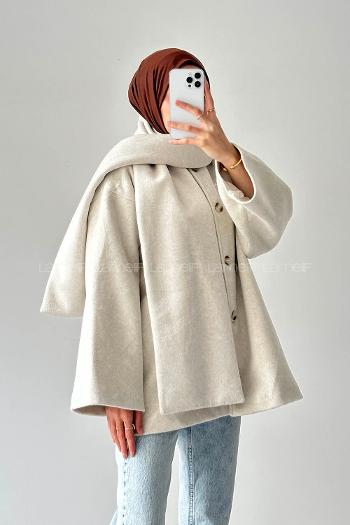 Lamelif Şal Yaka Kaşe Kaban Taş Rengi