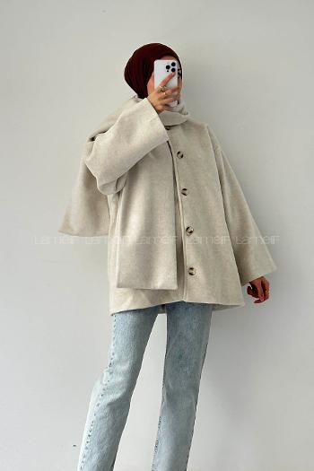 Lamelif Şal Yaka Kaşe Kaban Taş Rengi