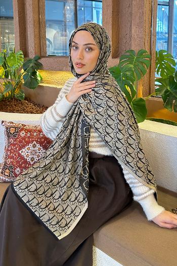 Black Mustard Cotton Fabric Striped Shawl