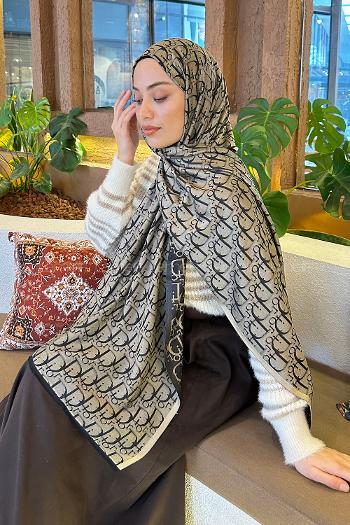 Black Mustard Cotton Fabric Striped Shawl