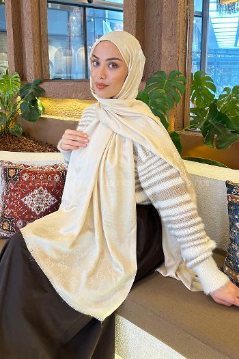 Beige Cotton Fabric Striped Shawl