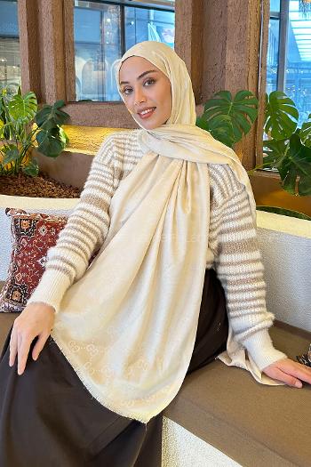 Beige Cotton Fabric Striped Shawl