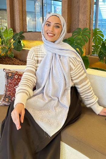 Gray Cotton Fabric Striped Shawl