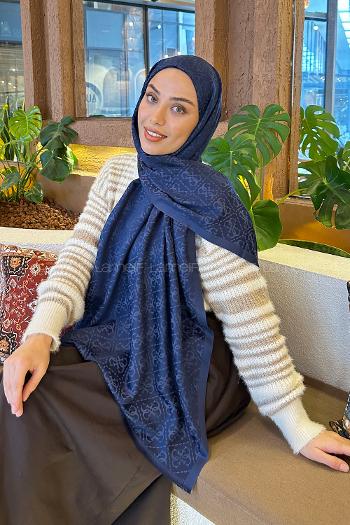 Navy Blue Cotton Fabric Striped Shawl