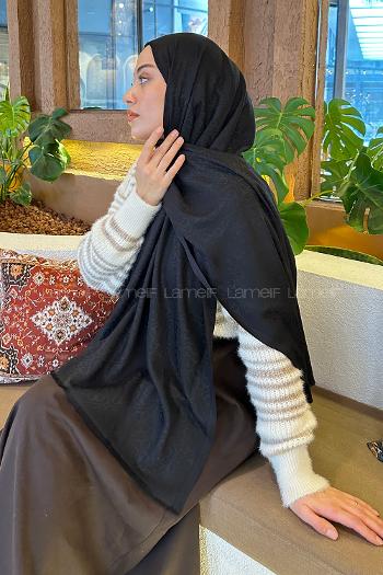 Black Cotton Fabric Striped Shawl