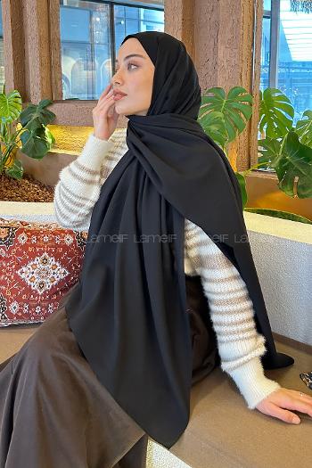 Black Linen Straight Shawl