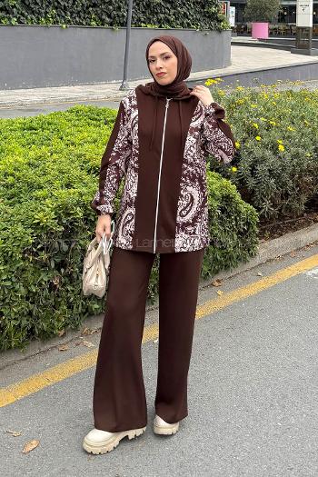 Lamelif Desenli İkili Takım Acı Kahve