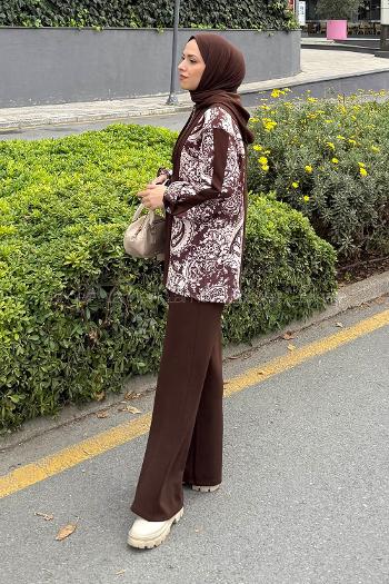 Lamelif Desenli İkili Takım Acı Kahve