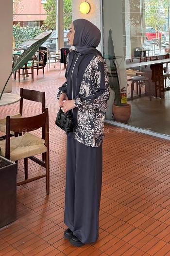 Lamelif Desenli İkili Takım Antrasit