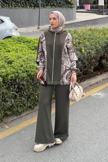 Lamelif Desenli İkili Takım Haki