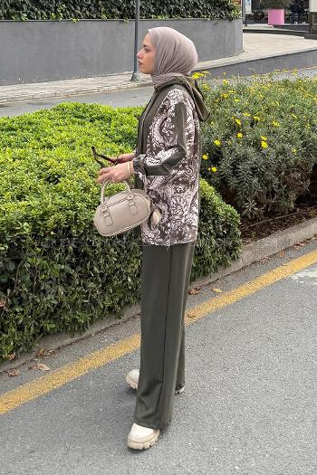 Lamelif Desenli İkili Takım Haki