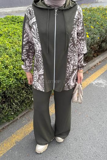 Lamelif Desenli İkili Takım Haki