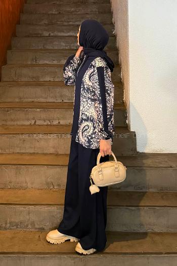 Lamelif Desenli İkili Takım Lacivert