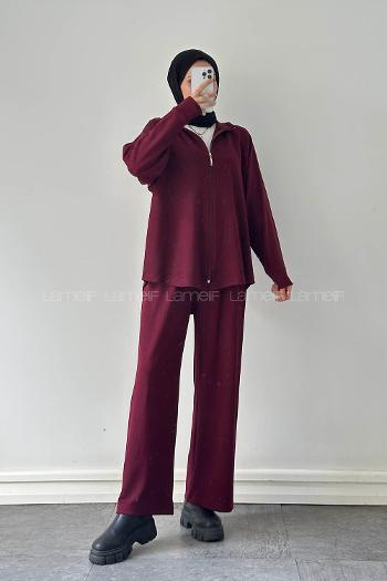 Lamelif Fermuarlı Oysho Takım Bordo
