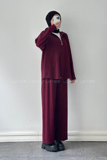 Lamelif Fermuarlı Oysho Takım Bordo