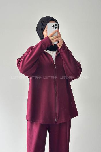 Lamelif Fermuarlı Oysho Takım Bordo