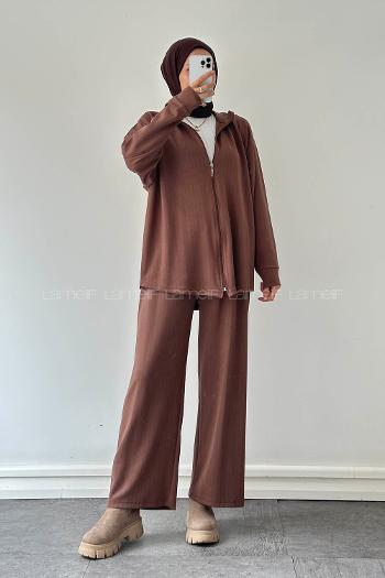 Lamelif Fermuarlı Oysho Takım Kahverengi