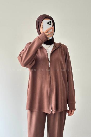 Lamelif Fermuarlı Oysho Takım Kahverengi