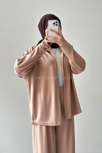 Lamelif Fermuarlı Oysho Takım Karamel