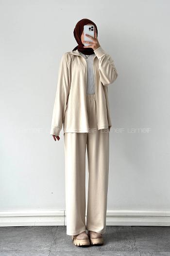 Lamelif Fermuarlı Oysho Takım Krem