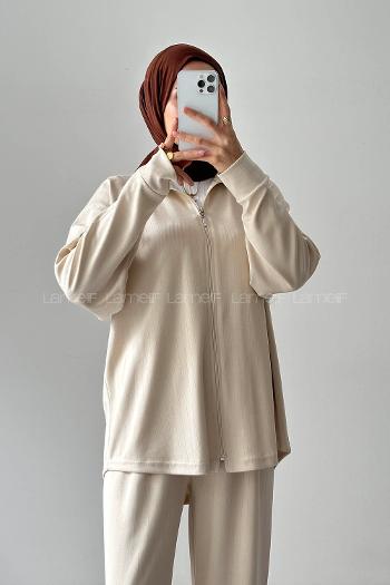 Lamelif Fermuarlı Oysho Takım Krem