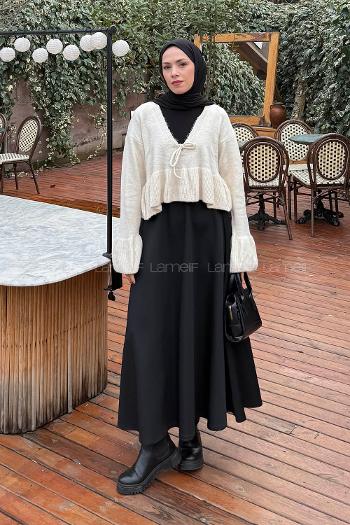 Lamelif Fırfırlı Triko Kazak Natural