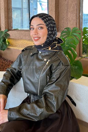 Lamelif G Desen Rayon Eşarp Siyah Camel