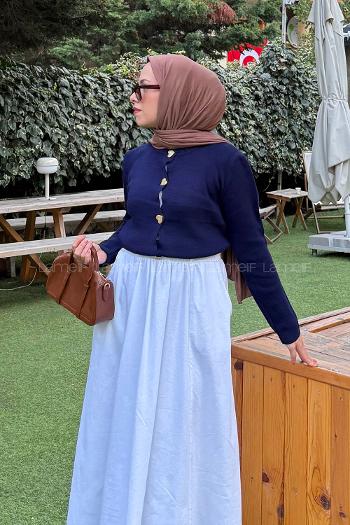 Lamelif Kalp Düğmeli Hırka Lacivert