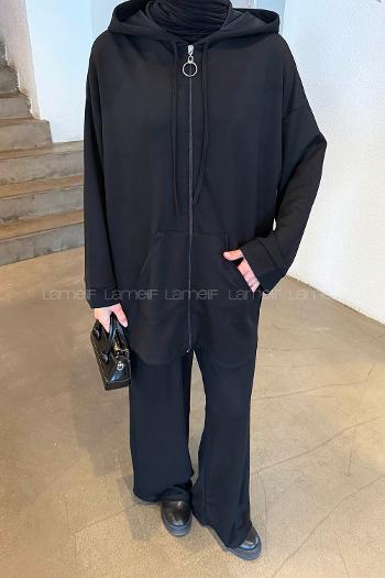 Black Hood Neck Long Arm Cotton Regular Trousers Comfortable Suit