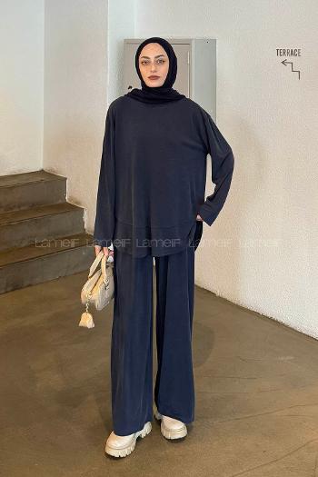 Lamelif Ön Parça Detaylı İkili Takım Lacivert