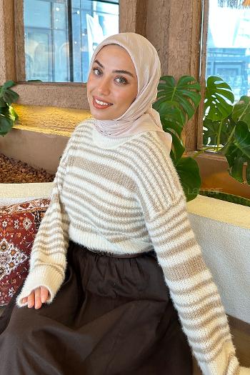 Lamelif Piliseli Bambu Eşarp Açık Bej