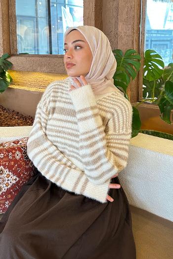 Lamelif Piliseli Bambu Eşarp Açık Bej