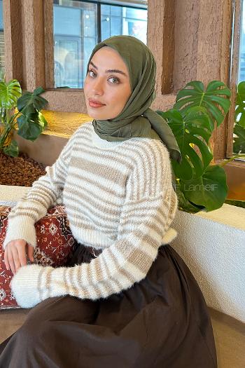 Lamelif Piliseli Bambu Eşarp Asker Yeşili