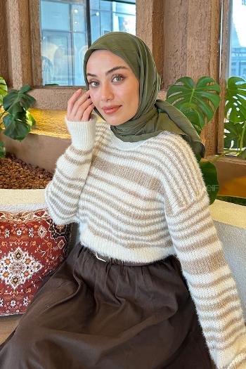 Lamelif Piliseli Bambu Eşarp Asker Yeşili