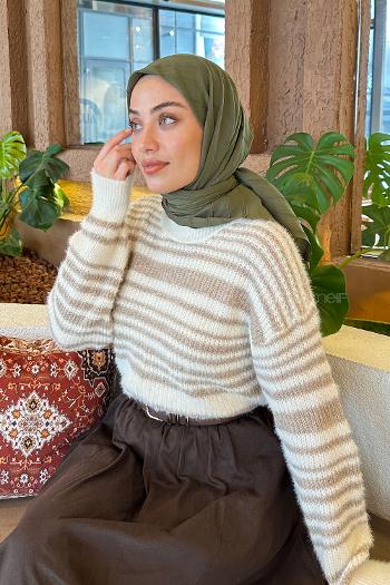 Lamelif Piliseli Bambu Eşarp Asker Yeşili