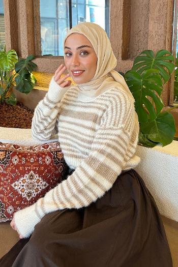 Lamelif Piliseli Bambu Eşarp Bej