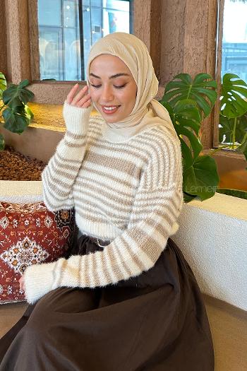 Lamelif Piliseli Bambu Eşarp Bej