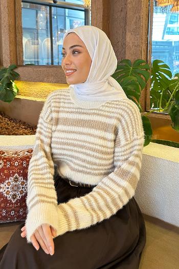 Lamelif Piliseli Bambu Eşarp Beyaz