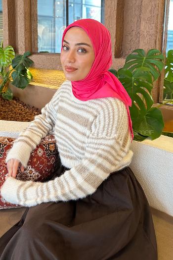 Lamelif Piliseli Bambu Eşarp Fuşya