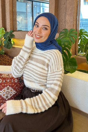 Lamelif Piliseli Bambu Eşarp Gece Mavisi