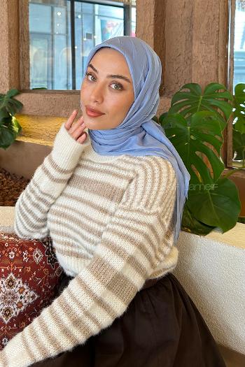 Lamelif Piliseli Bambu Eşarp Gök Mavi