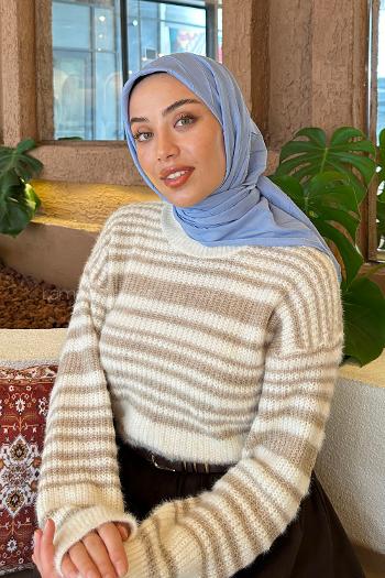 Lamelif Piliseli Bambu Eşarp Gök Mavi