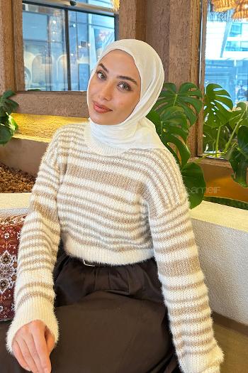 Lamelif Piliseli Bambu Eşarp Kırık Beyaz