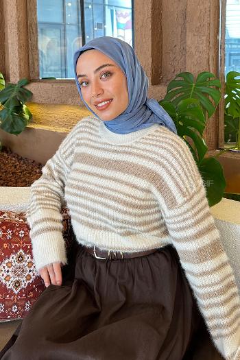 Lamelif Piliseli Bambu Eşarp Kot Mavisi