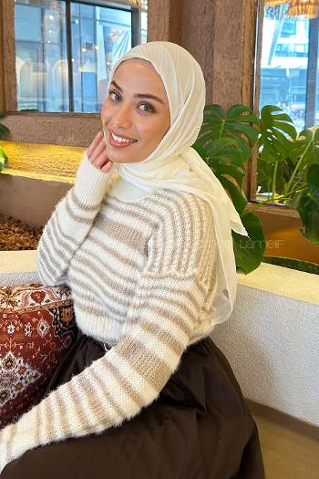 Lamelif Piliseli Bambu Eşarp Krem